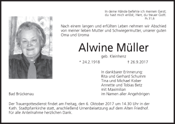 Anzeige von Alwine Müller von MGO