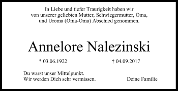 Anzeige von Annelore Nalezinski von MGO