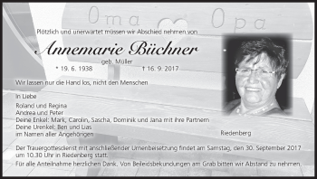 Anzeige von Annemarie Büchner von MGO