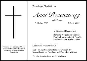 Anzeige von Anni Rosenzweig von MGO