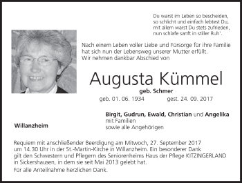 Anzeige von Augusta Kümmel von MGO