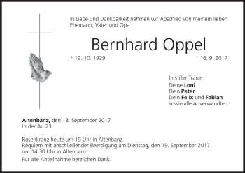 Anzeige von Bernhard Oppel von MGO