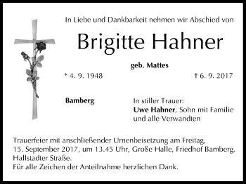 Anzeige von Brigitte Hahner von MGO