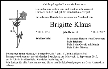 Anzeige von Brigitte Klaus von MGO