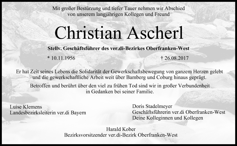  Traueranzeige für Christian Ascherl vom 16.09.2017 aus MGO