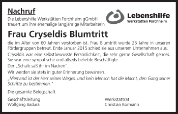 Anzeige von Cryseldis Blumtritt von MGO