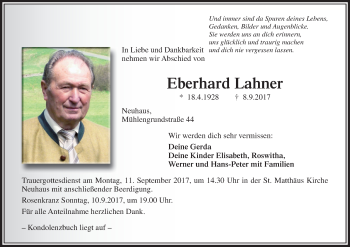 Anzeige von Eberhard Lahner von MGO