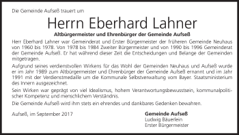 Anzeige von Eberhard Lahner von MGO