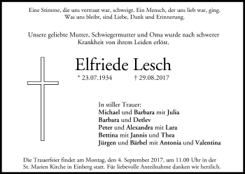 Anzeige von Elfriede Lesch von MGO