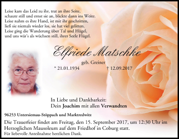 Anzeige von Elfriede Matschke von MGO