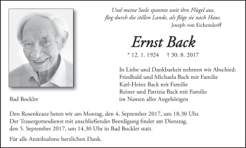 Anzeige von Ernst Back von MGO