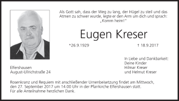 Anzeige von Eugen Kreser von MGO