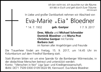 Anzeige von Eva-Marie Bloedner von MGO