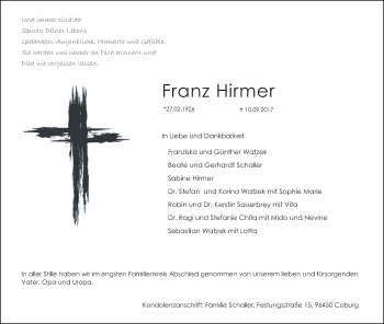 Anzeige von Franz Hirmer von MGO