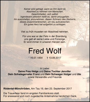Anzeige von Fred Wolf von MGO