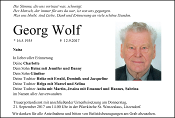 Anzeige von Georg Wolf von MGO