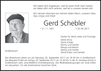 Anzeige von Gerd Schebler von MGO