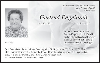 Anzeige von Gertrud Engelbreit von MGO
