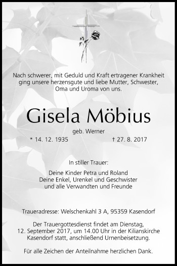 Anzeige von Gisela Möbius von MGO