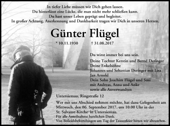 Anzeige von Günter Flügel von MGO