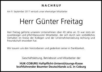 Anzeige von Günter Freitag von MGO