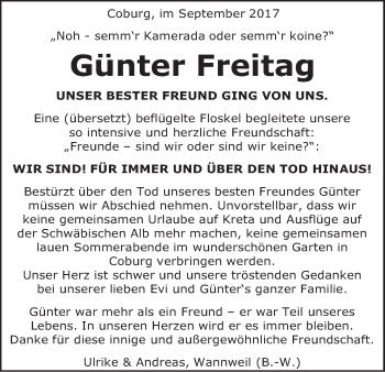 Anzeige von Günter Freitag von MGO