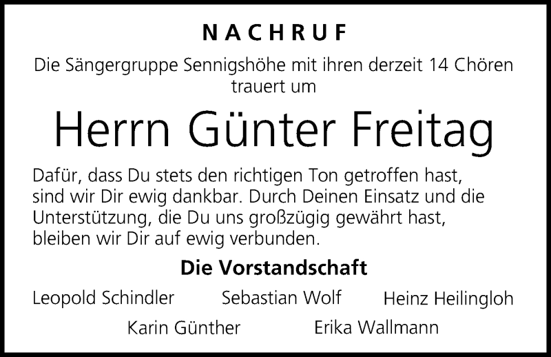  Traueranzeige für Günter Freitag vom 16.09.2017 aus MGO