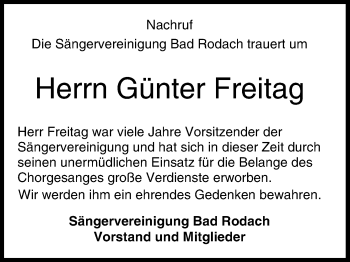 Anzeige von Günter Freitag von MGO