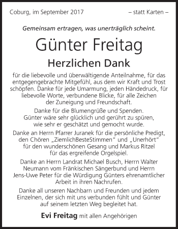 Anzeige von Günter Freitag von MGO