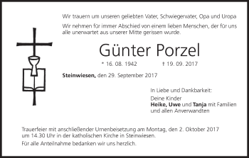 Anzeige von Günter Porzel von MGO