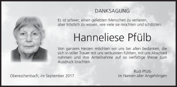 Anzeige von Hanneliese Pfülb von MGO