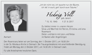 Anzeige von Hedwig Voll von MGO