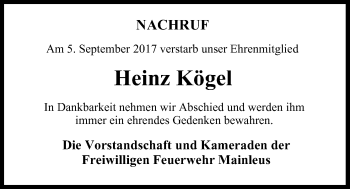 Anzeige von Heinz Kögel von MGO