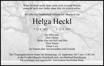 Anzeige von Helga Heckl von MGO