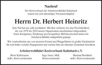 Anzeige von Herbert Heinritz von MGO
