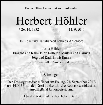 Anzeige von Herbert Höhler von MGO