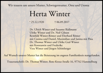 Anzeige von Herta Winter von MGO