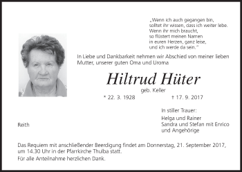 Anzeige von Hiltrud Hüter von MGO