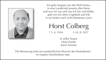 Anzeige von Horst Colberg von MGO