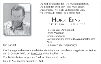 Anzeige von Horst Ernst von MGO