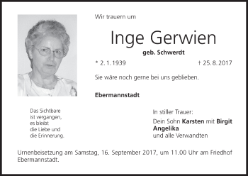 Anzeige von Inge Gerwien von MGO