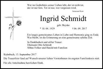 Anzeige von Ingrid Schmidt von MGO