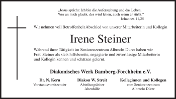 Anzeige von Irene Steiner von MGO