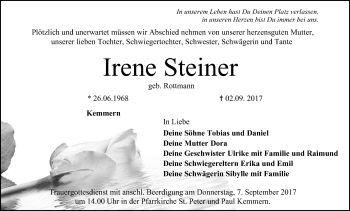 Anzeige von Irene Steiner von MGO