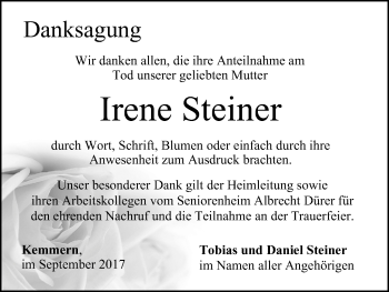 Anzeige von Irene Steiner von MGO