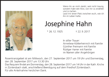 Anzeige von Josephine Hahn von MGO