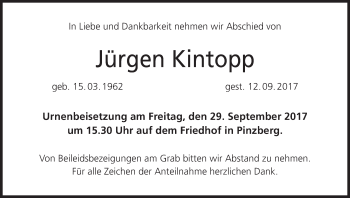 Anzeige von Jürgen Kintopp von MGO