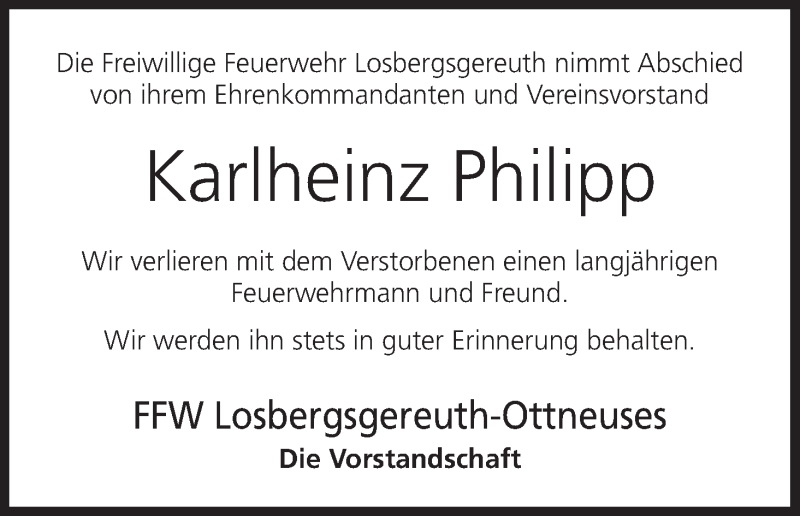  Traueranzeige für Karlheinz Philipp vom 19.09.2017 aus MGO