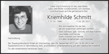 Anzeige von Kriemhilde Schmitt von MGO