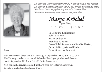 Anzeige von Marga Kröckel von MGO